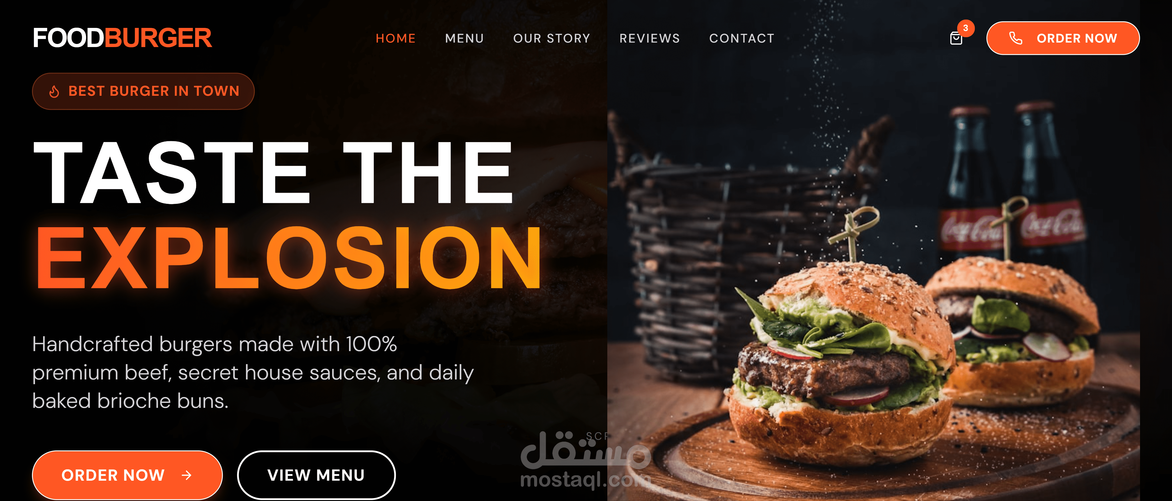 تصميم Landing Page جذابة لمطعم البرجر تحول الزوار إلى عملاء