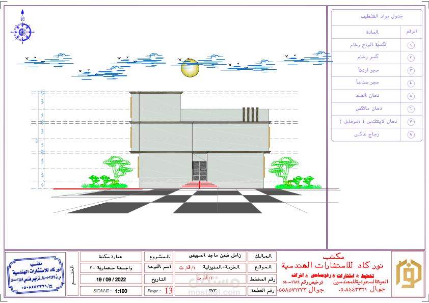 مخططات كاملة لمبني سكني من دورين( ارضي + اول ) تم اصدار الرخصة له