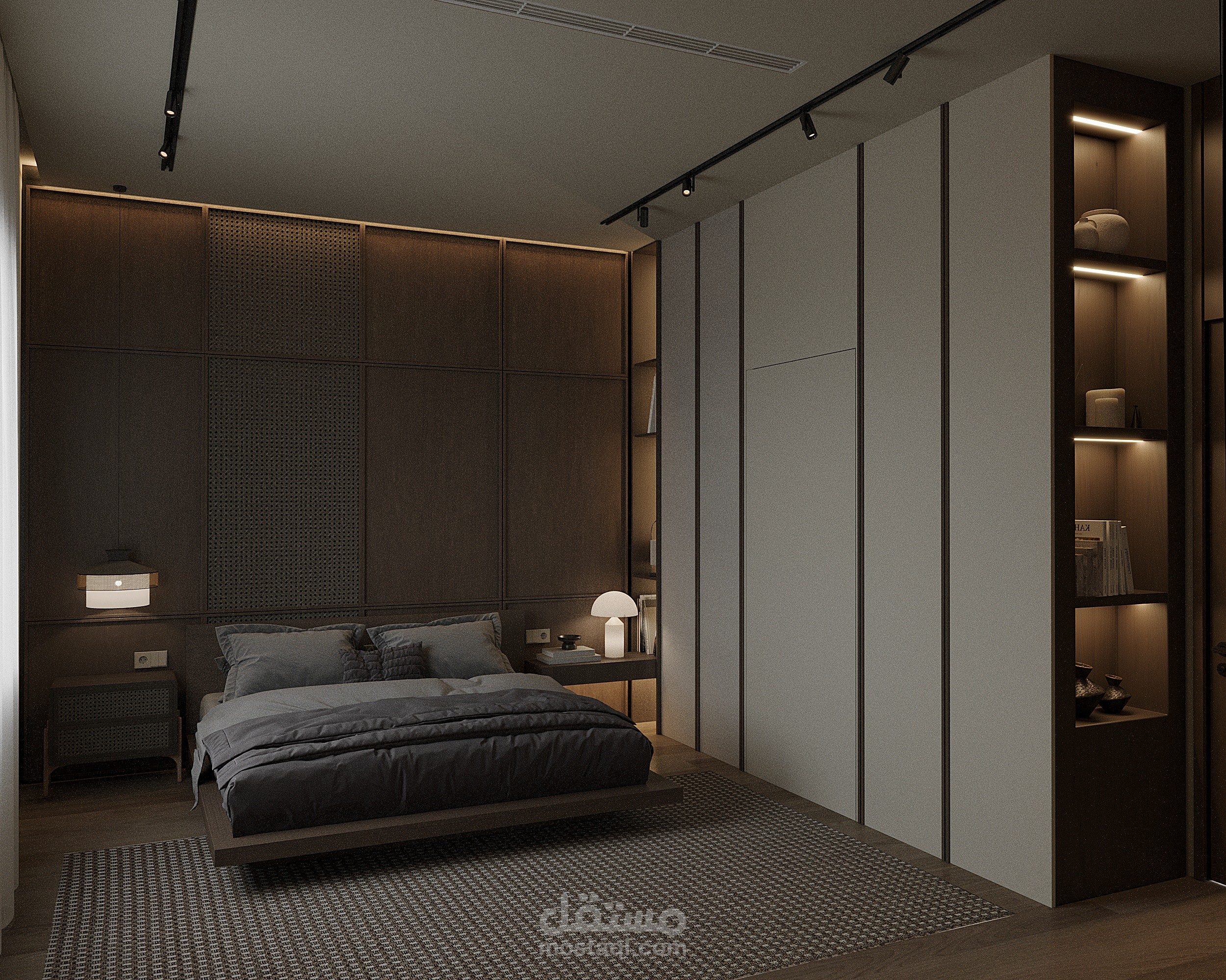 غرفة نوم على الطراز الحديث البسيط