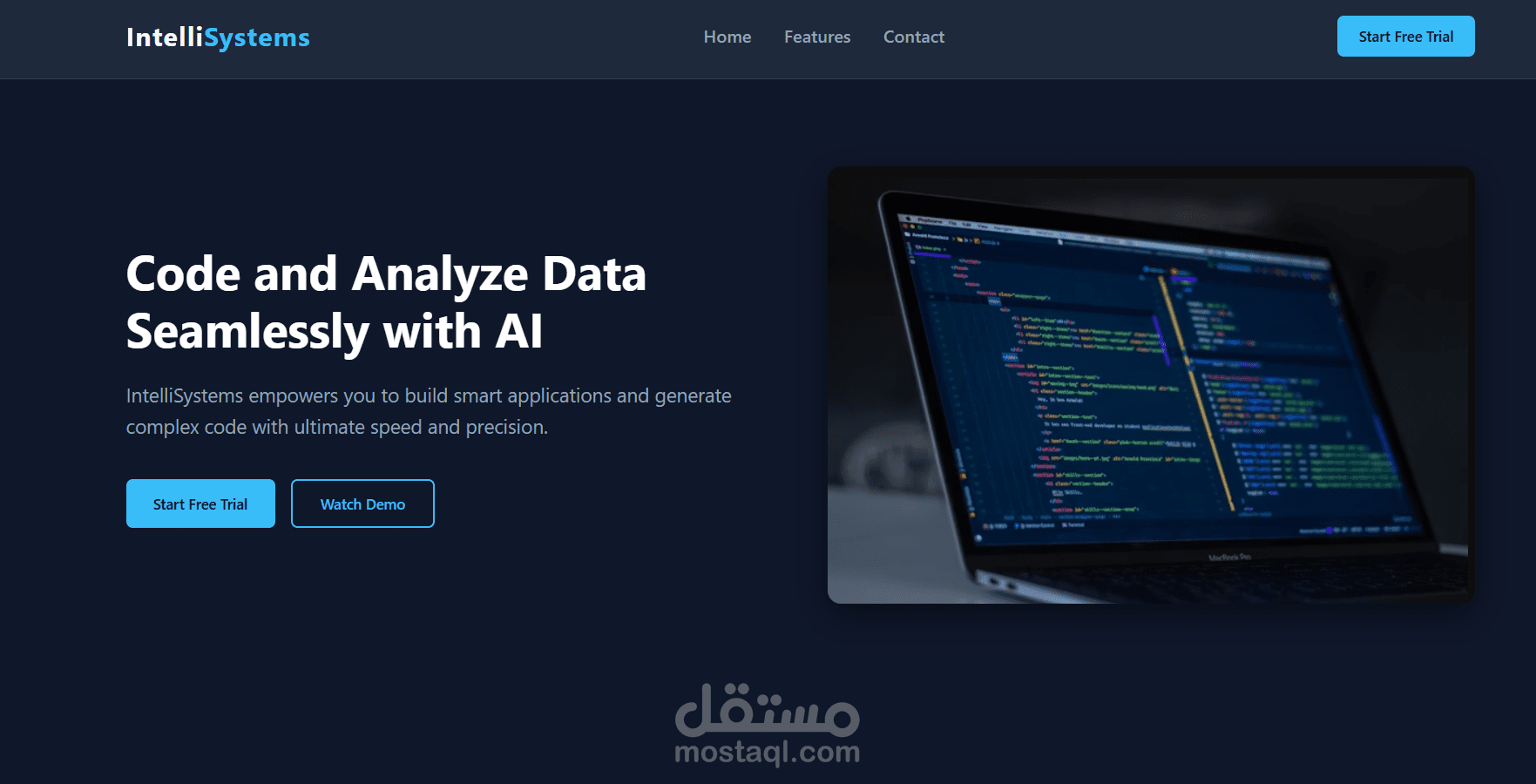 Landing Page لشركة تقنية متخصصة بالذكاء الاصطناعي