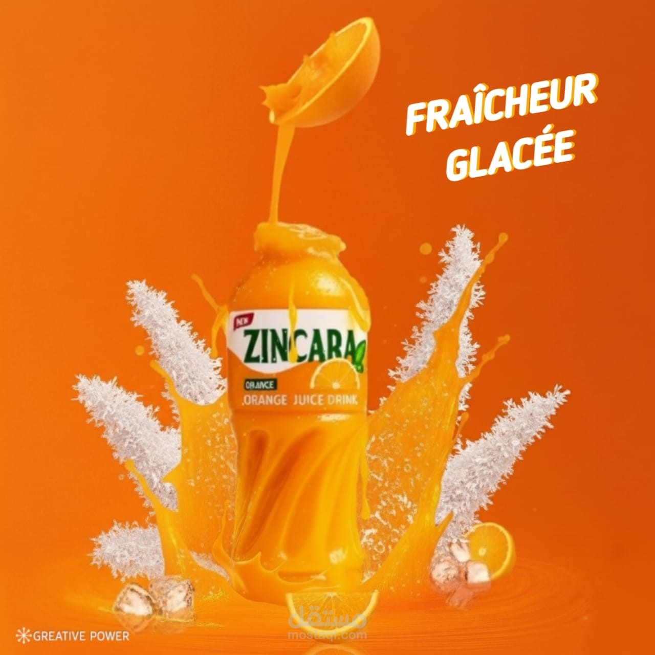 تصميم إشهار لمشروب غازي بألوان البرتقال