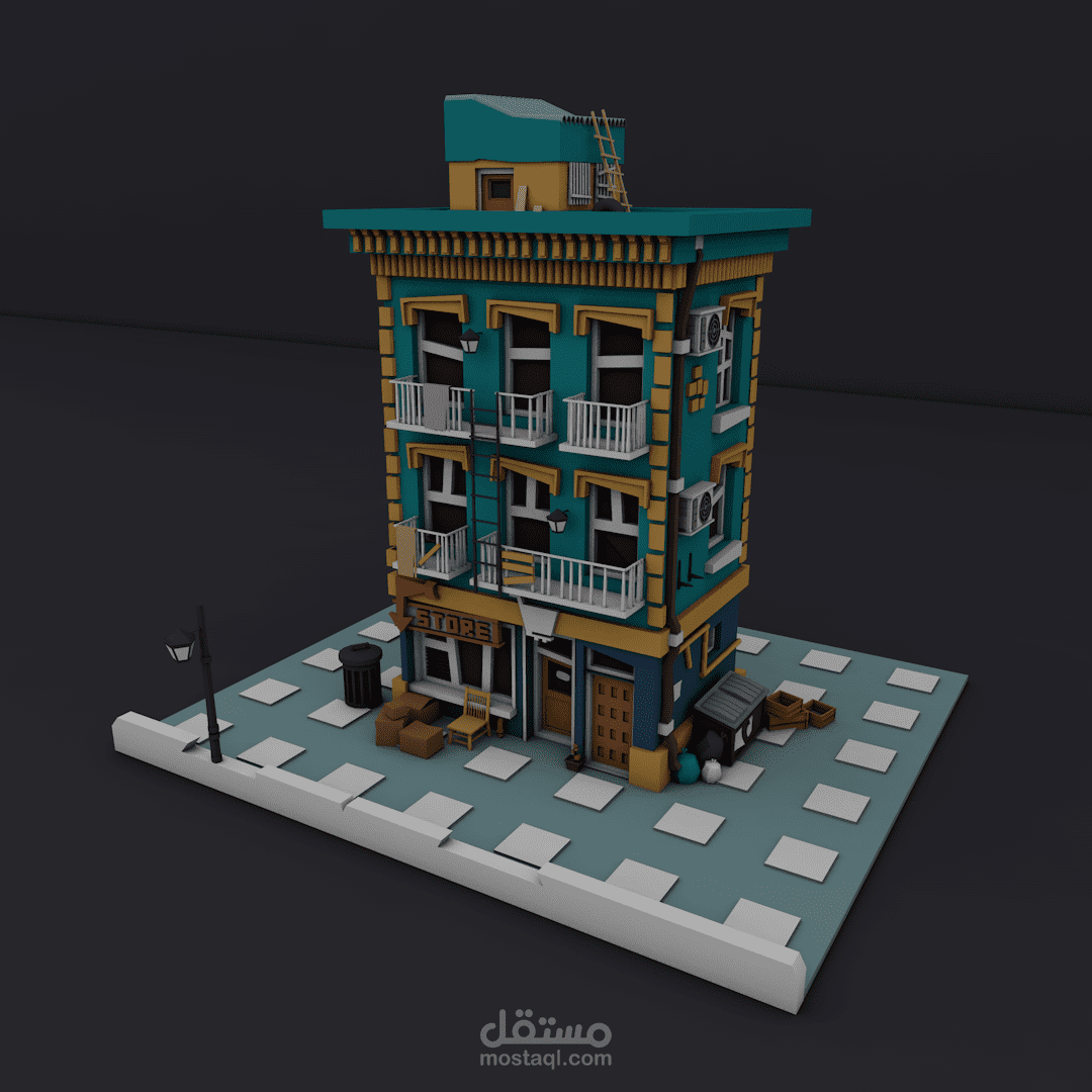 تصميم مبنى ثلاثي الأبعاد بأسلوب Low Poly باستخدام Cinema 4D