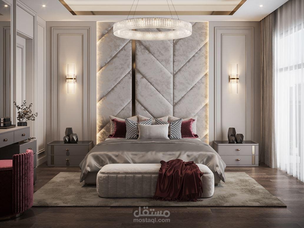 تصميم داخلي لغرفه نوم رئيسية و دريسنج