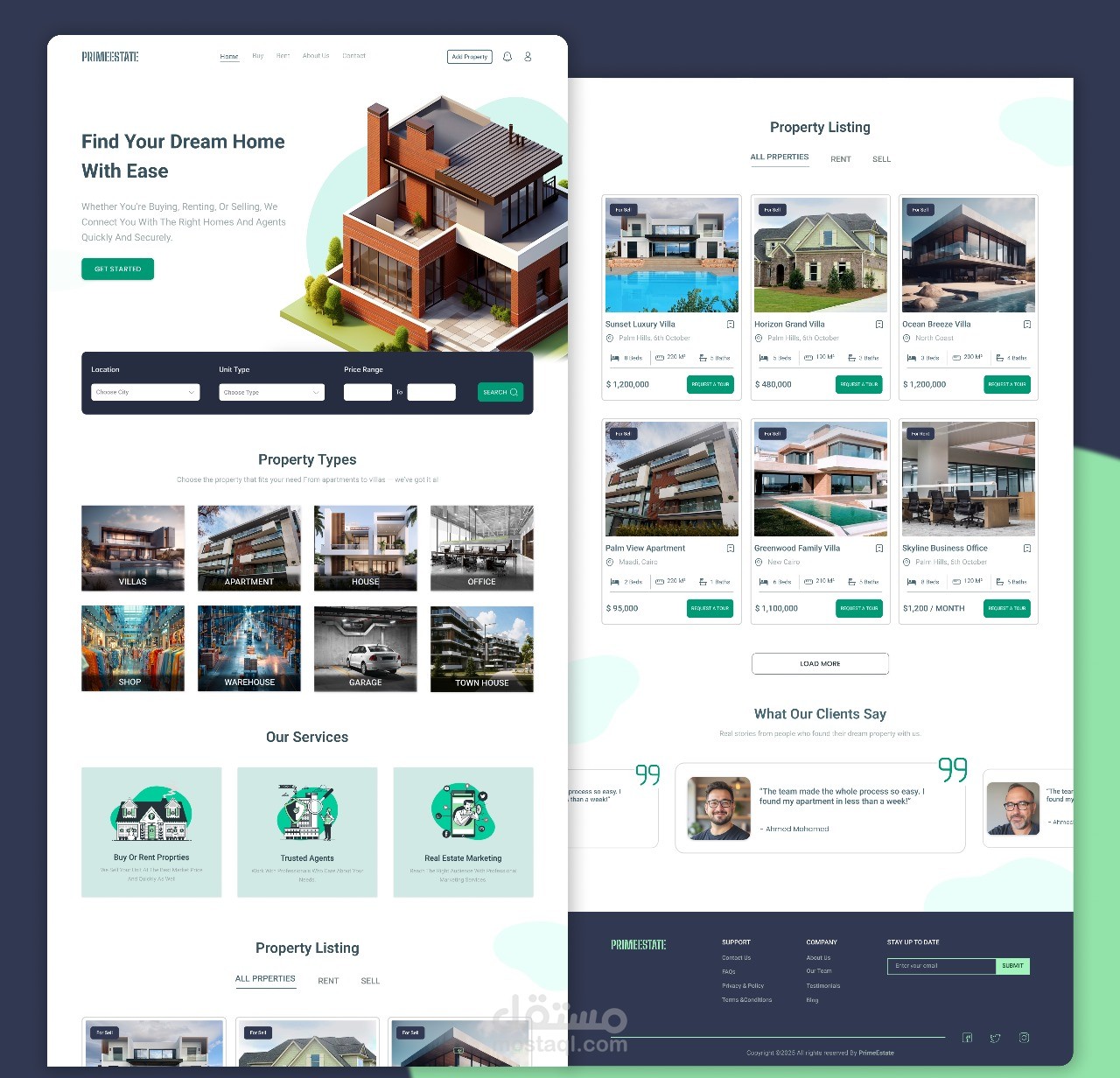 صفحه هبوط لموقع Real Estate