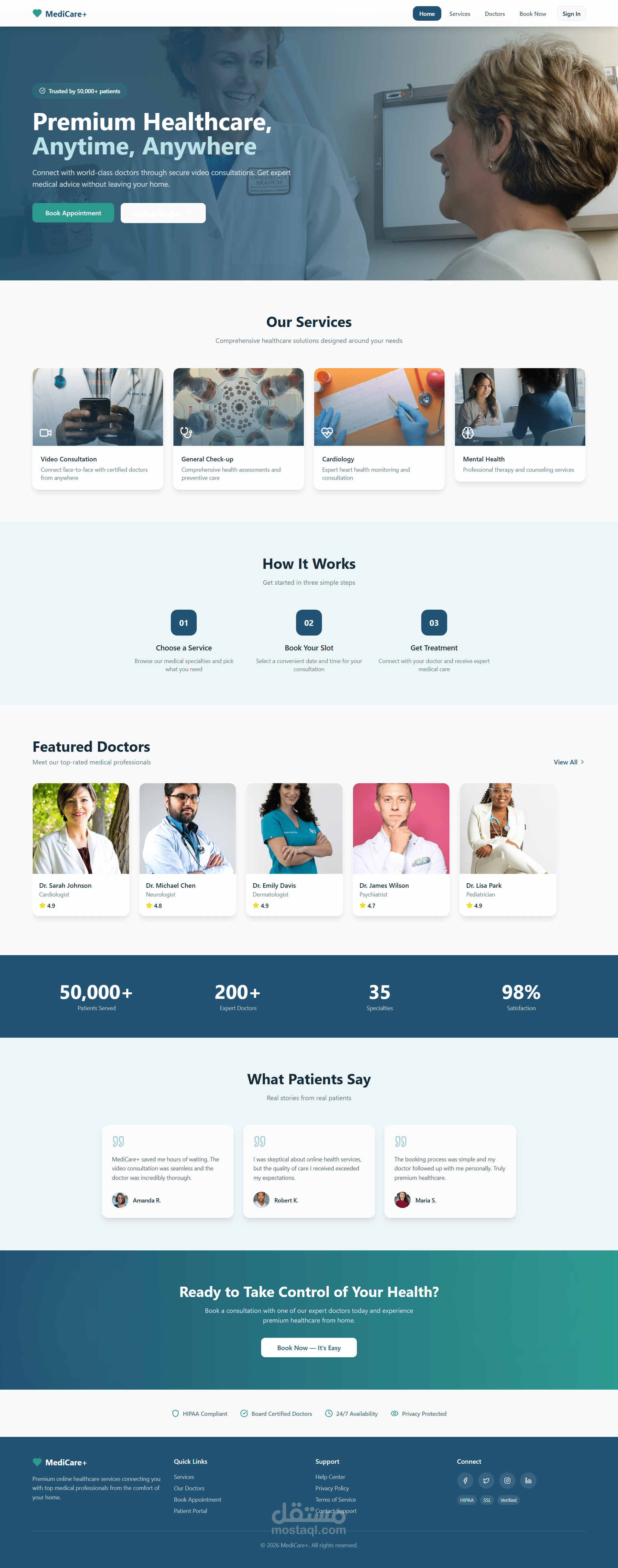 تصميم وانشاء موقع خدمات طبية أونلاين حديث واحترافي