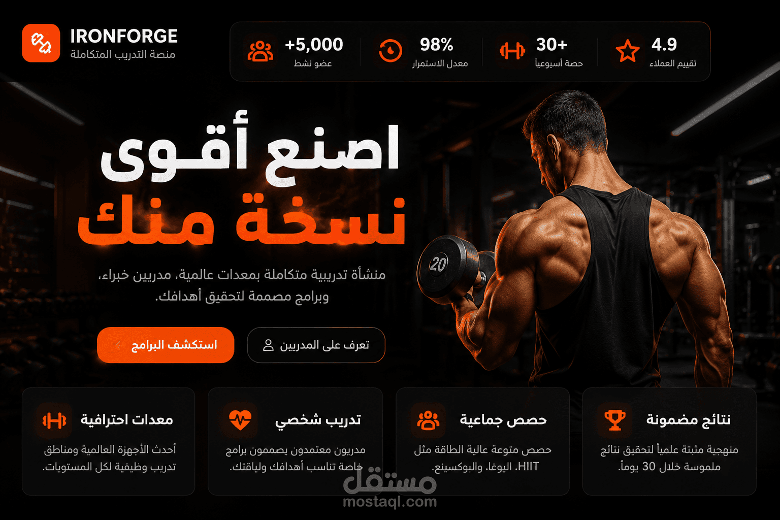 تصميم وانشاء موقع الكترونى خاص بالصالات الرياضيه