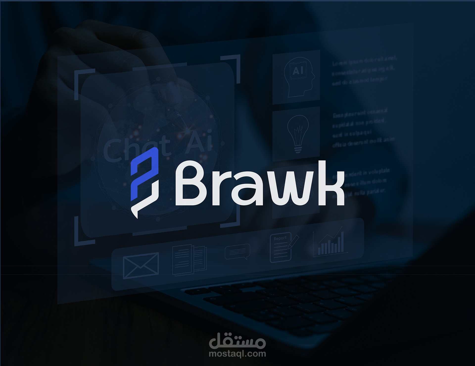 logo and brand identity for an AI agent Saas (Brawk)