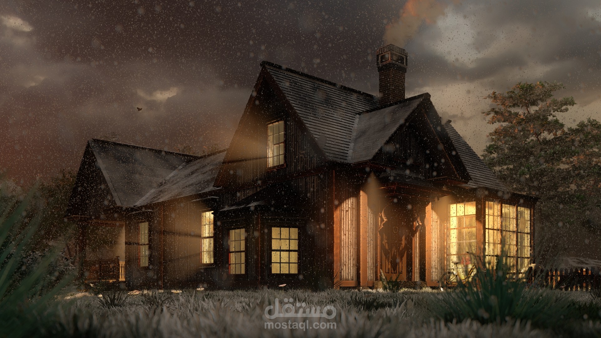 كوخ خشبي قديم بطريقة سينمائية - تصميم ثلاثي الأبعاد