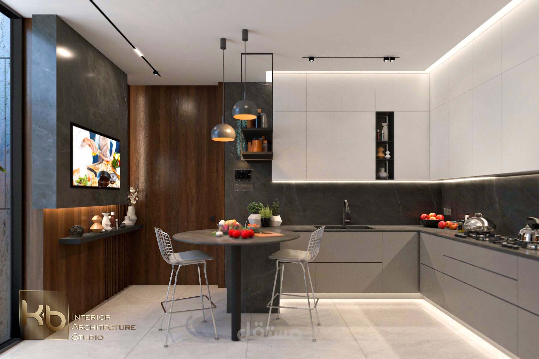 تصميم داخلي لمطبخ رئيسي في فيلا