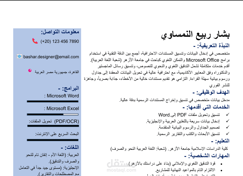 تصميم وتنسيق سيرة ذاتية (CV) احترافية مع تدقيق لغوي شامل
