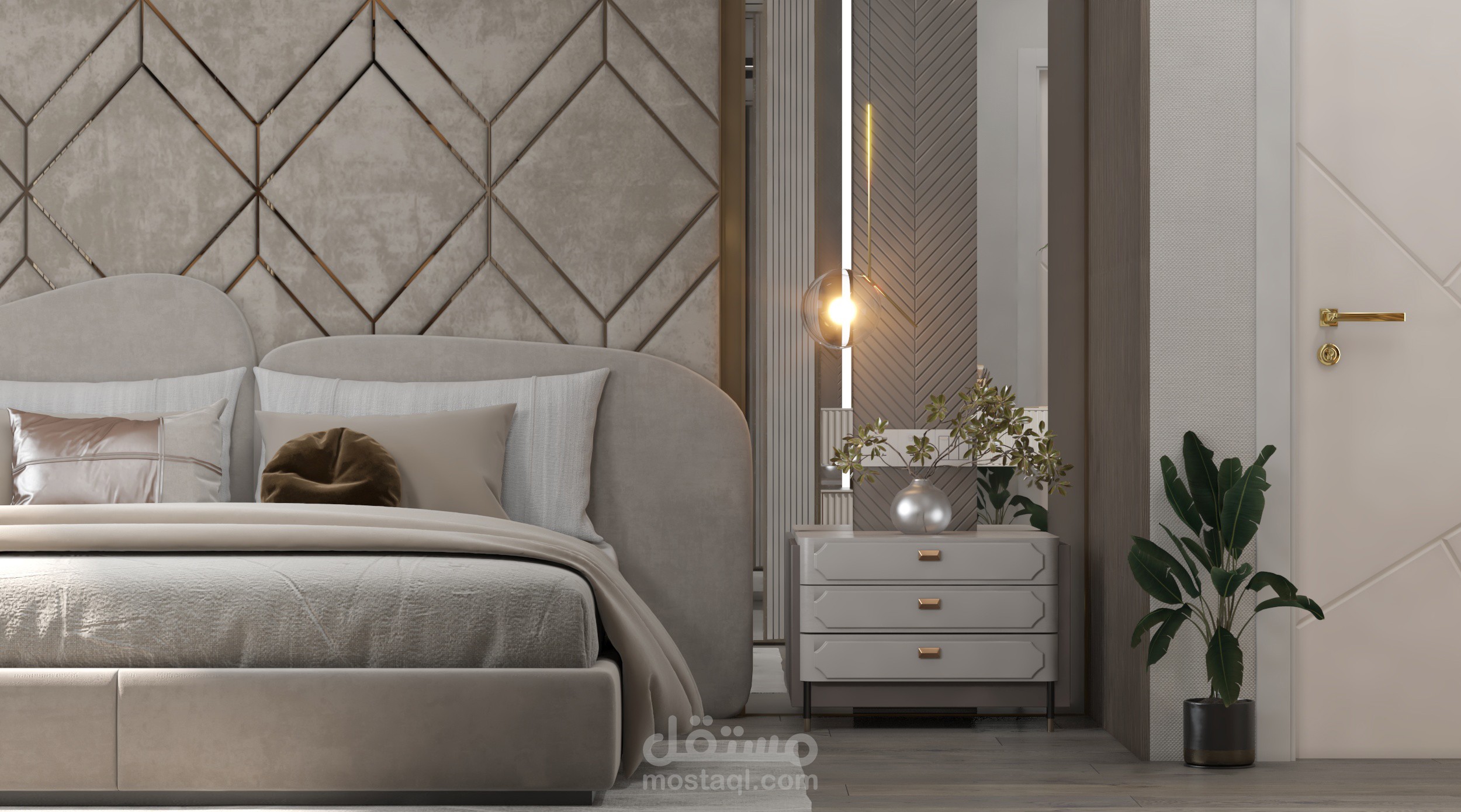 غرفة نوم ماستر بتصميم مودرن أنيق