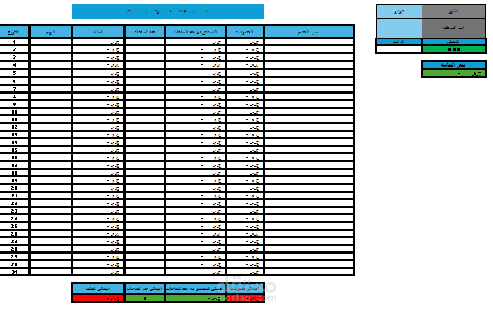 شيت رواتب مرن لكل موظف مع حساب تلقائي للخصومات والإضافي على Excel