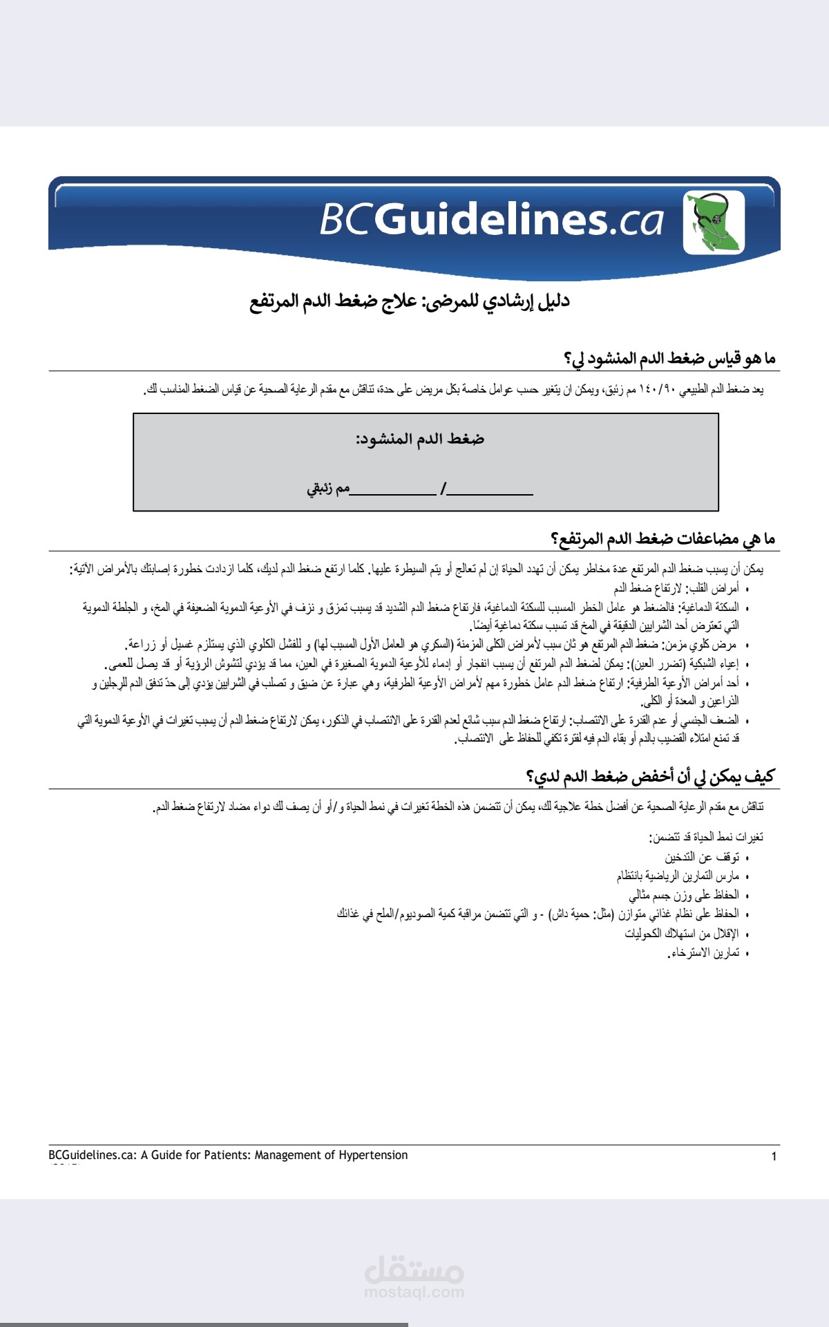 ترجمة طبية (دليل لمرضى ضغط الدم المرتفع).