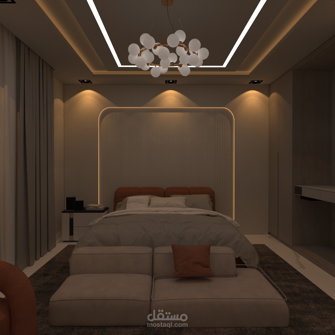 تم عمل تصميم غرفة ورفعها 3dواخراج صور على برنامج 3dmax