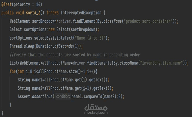 Automation testing for sorting product