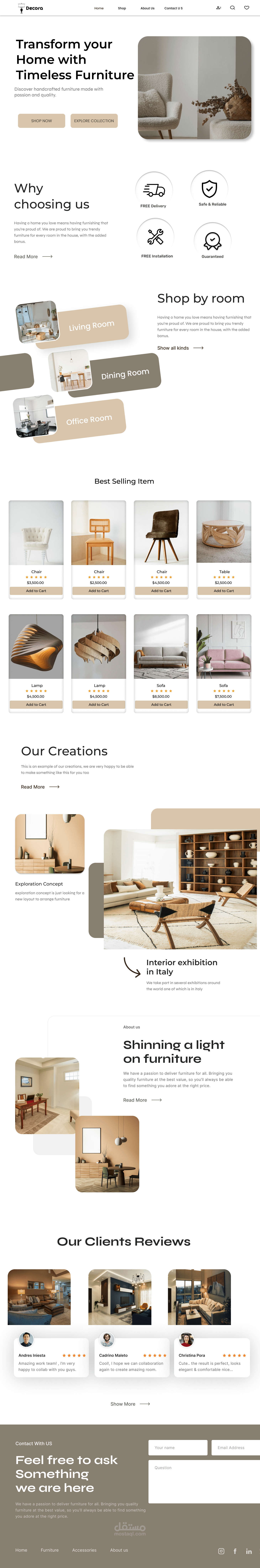 تصميم واجهة متجر أثاث عصري (Decora) - تجربة تسوق مريحة وبسيطة