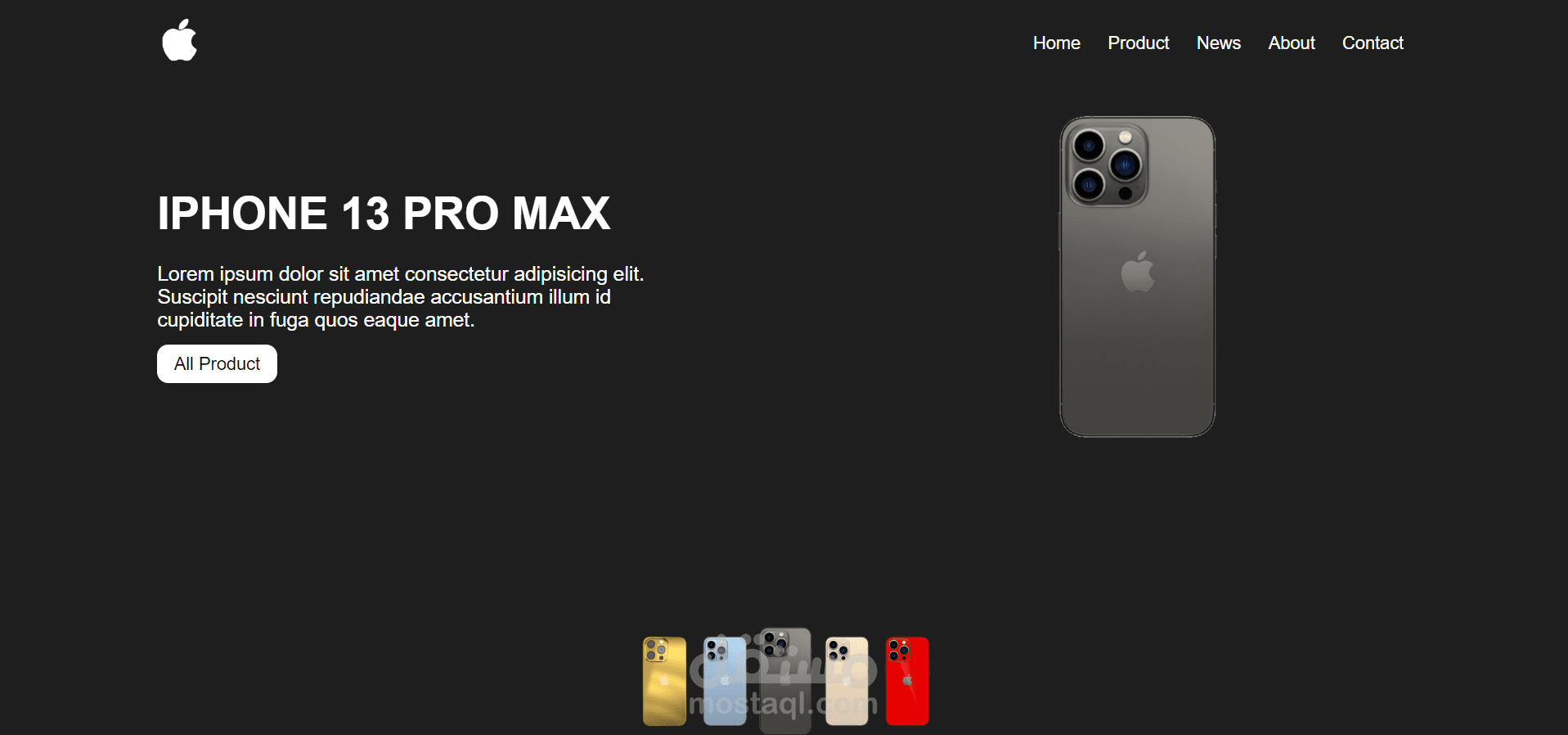واجهة عرض منتج الايفون بألوان مختلفة