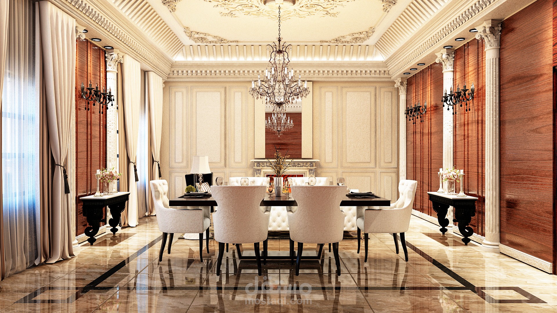 تصميم غرفة معيشة بالطراز الكلاسيكي