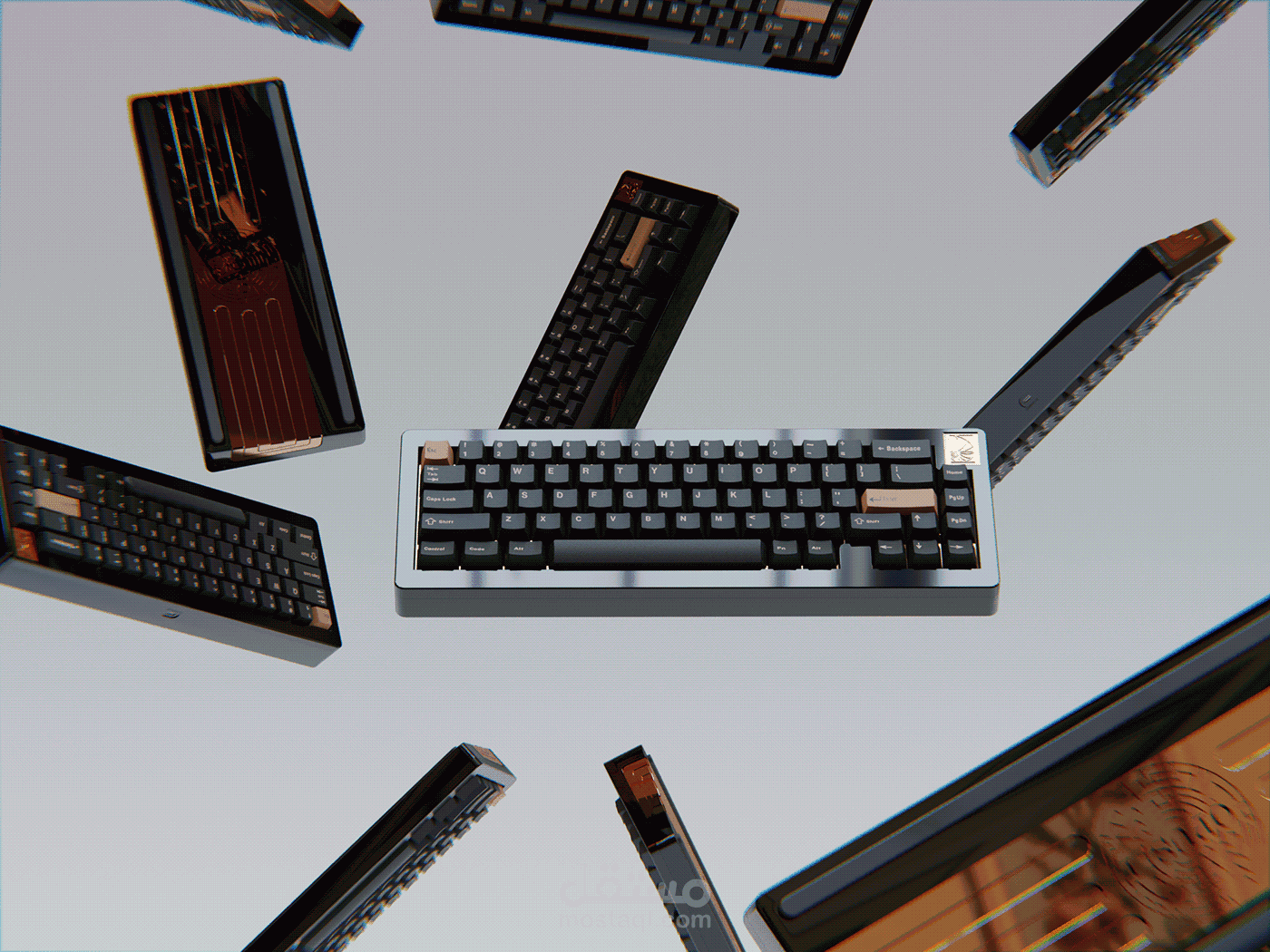 تصميم 3D Mechanical Keyboard بتفاصيل عالية الدقة مع رندر واقعي وفيديو تجاري مميز.