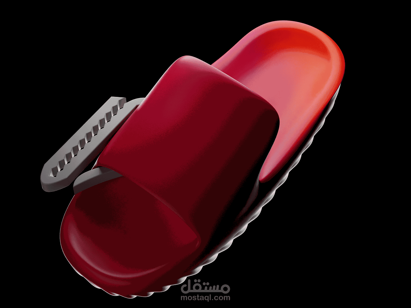 تصميم 3D لمنتج حديث Glowing Slide Slippers مع إضاءة حديثة ورندر عالي الجودة.