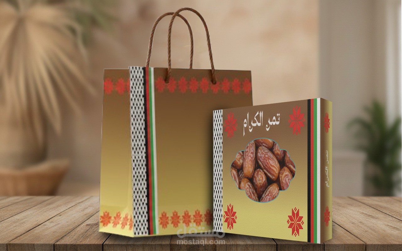 تصميم حقيبة ورقيه وعلبه تمر