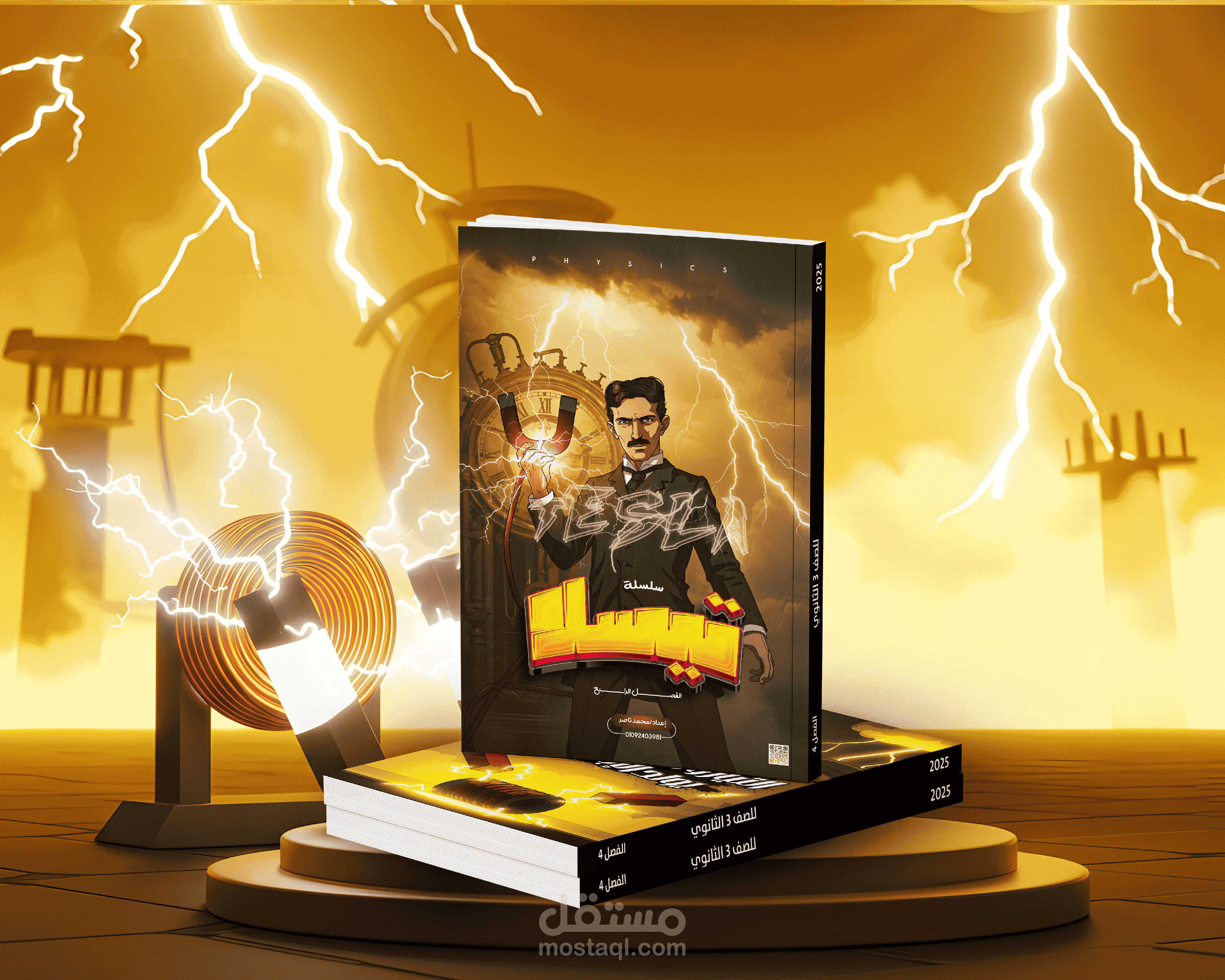 تصميم غلاف كتاب لي مادة الفيزياء (تيسلا )