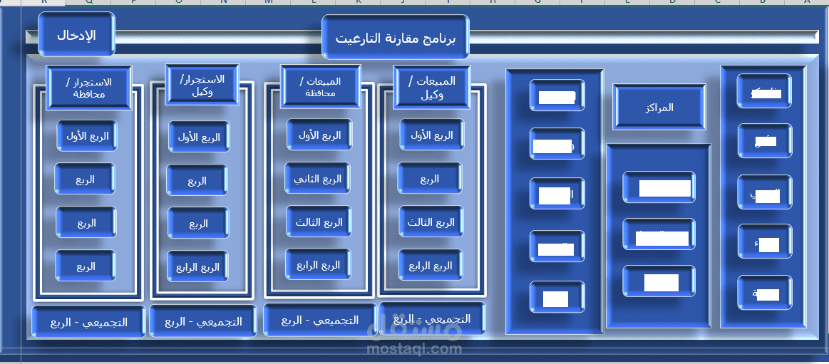 برنامج اكسيل خاص بمقارنة الاهداف الموضوعة مع النتائج المحققة