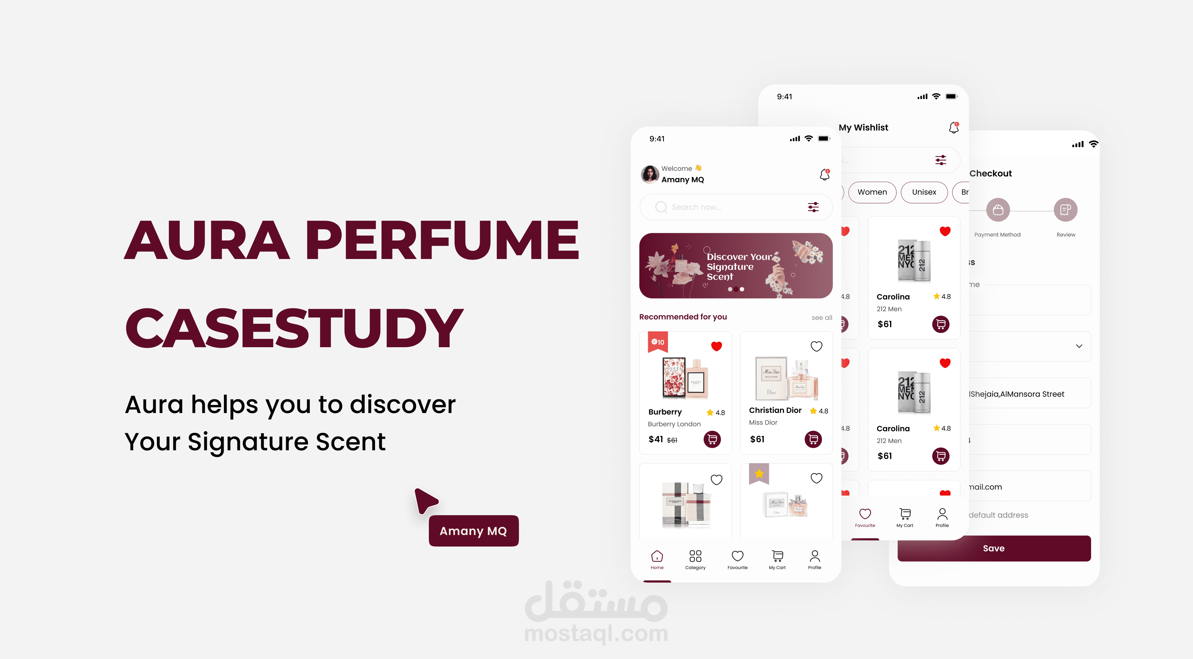 تصميم UX/UI لتطبيق Aura متجر عطور – رحلتك الشخصية لاكتشاف العطور