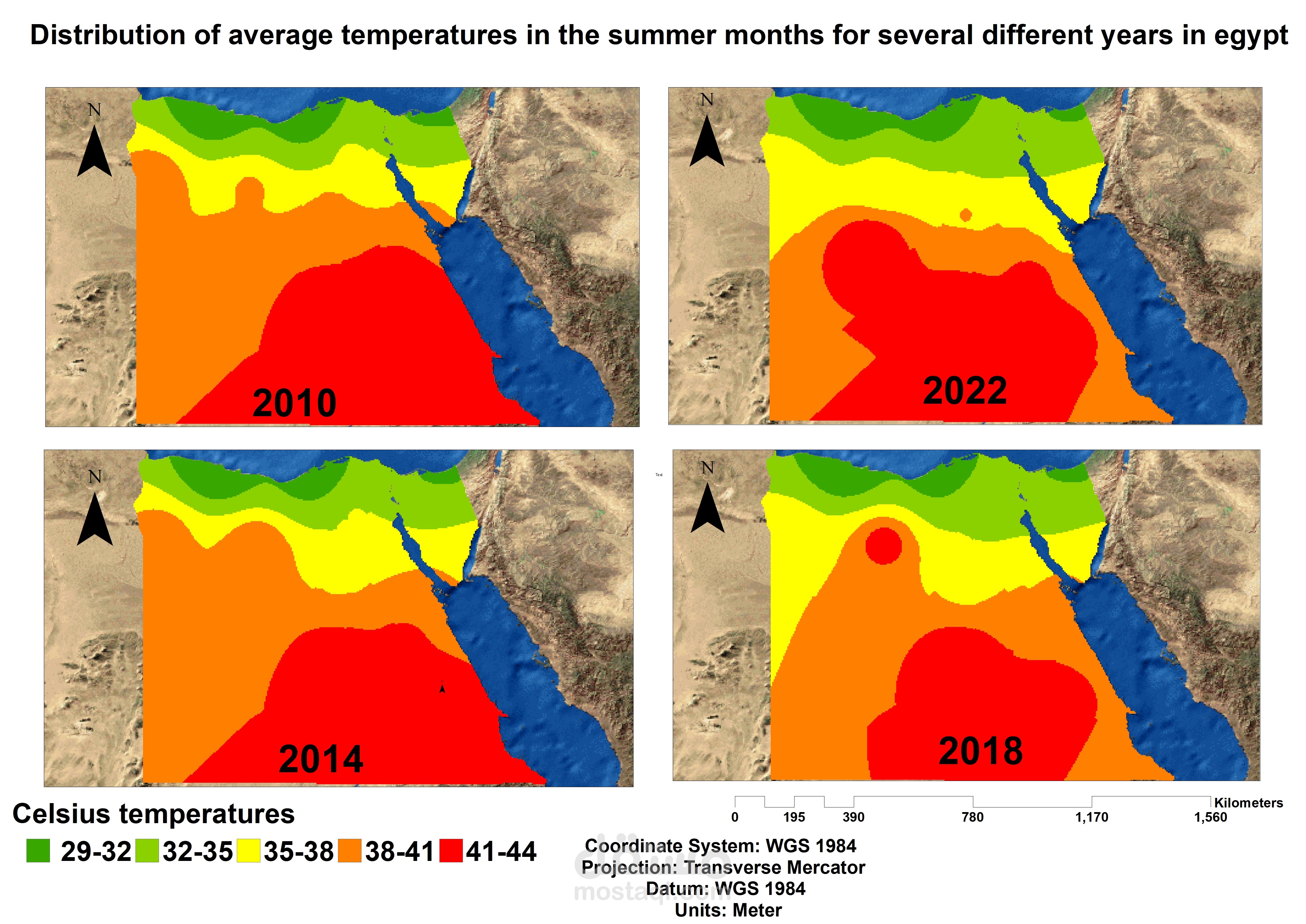 خرايط توزيع درجات الحرارة