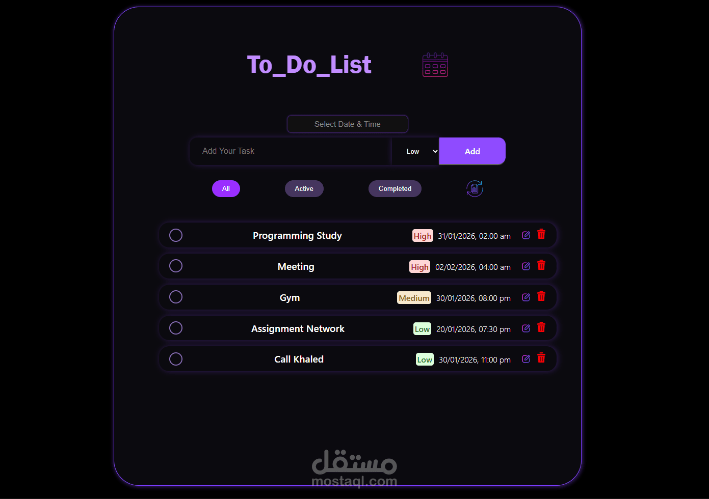 Smart To-Do List App باستخدام React.js لتنظيم المهام بذكاء