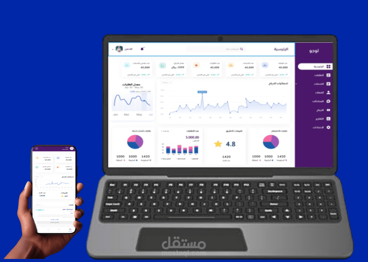 سستم الربط بين مقدم الخدمة وطالب الخدمة تطوير  (2 تطبيق ) و (3 لوحات تحكم ) لمشروع خاص بي تلقي وإدارة الخدمات مشابه ( مستقل - خمسات - فري لانسر )