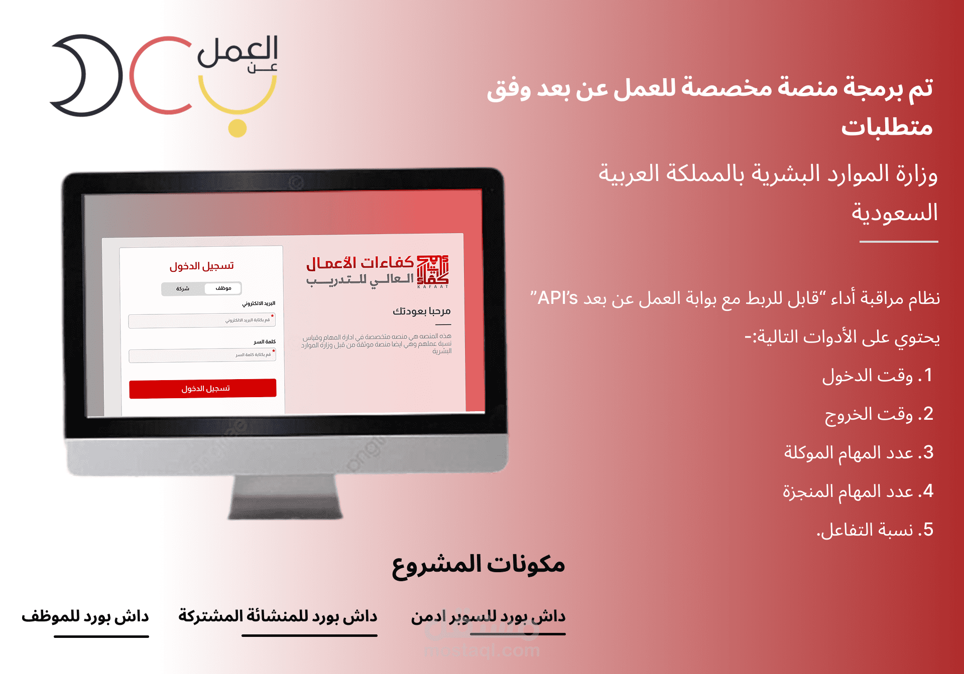 منصة العمل عن بعد ( وفق متطلبات وزارة الموارد البشرية بالمملكة العربية )