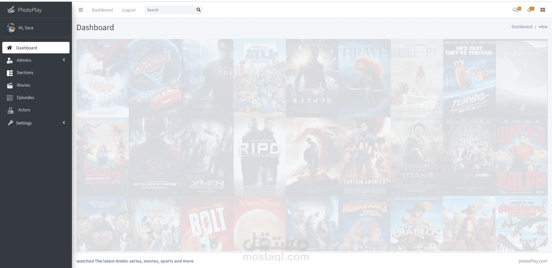 برمجة لوحة تحكم لتطبيق PhotoPlay لمشاهدة الافلام والمسلسلات باستخدام Laravel.