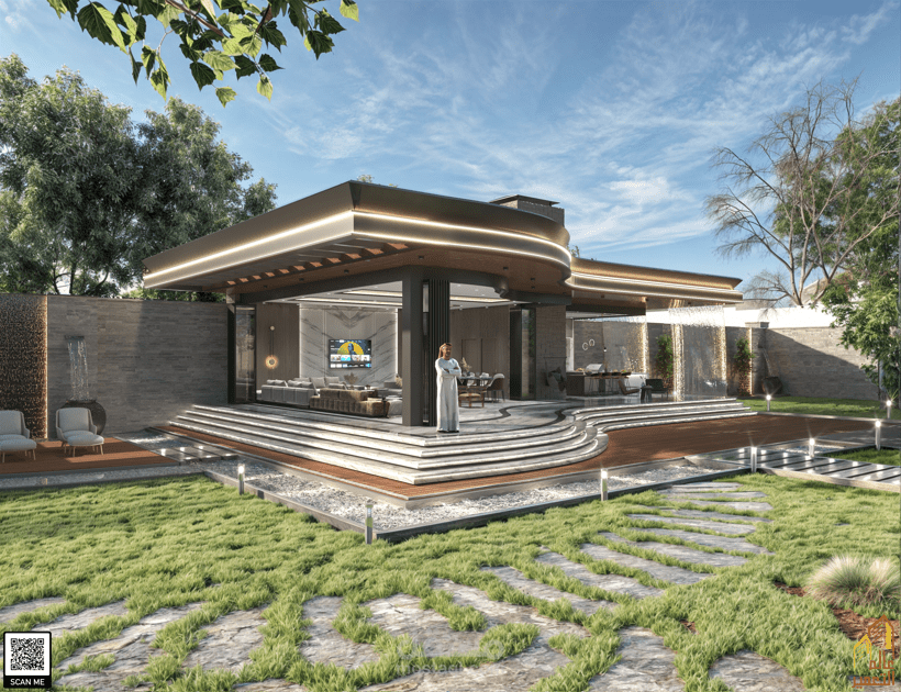 Modern gazebo with barbeque area