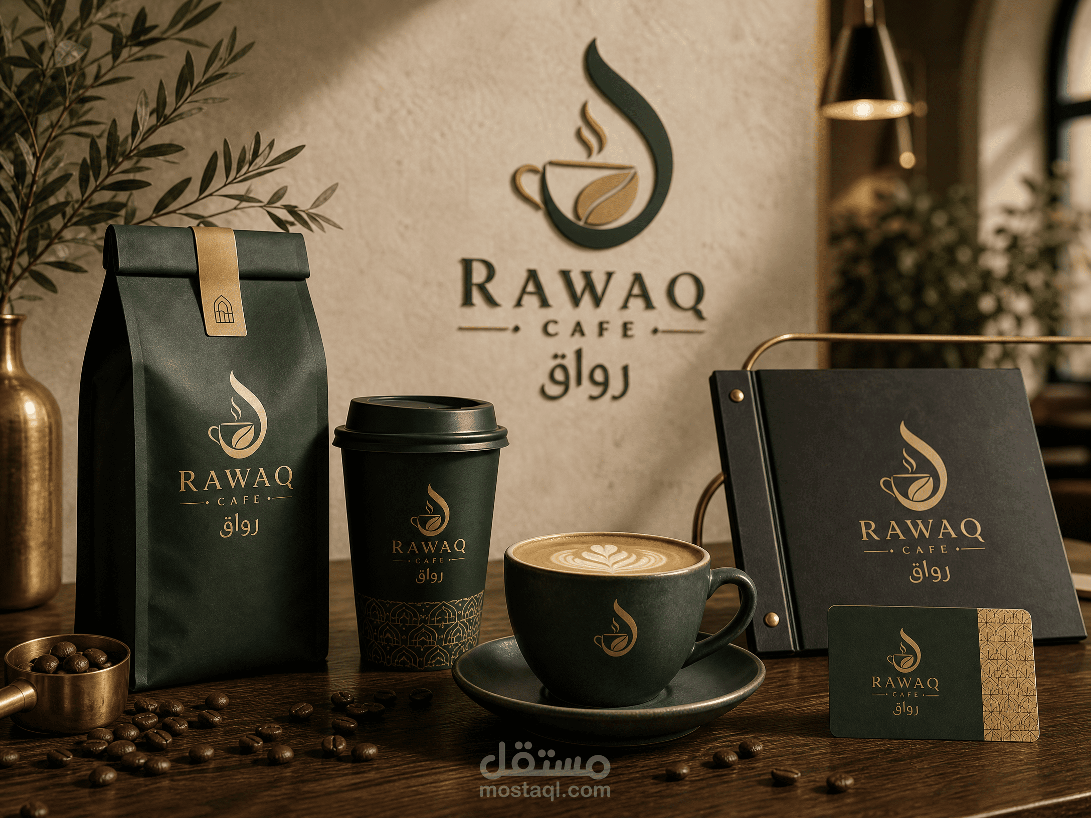 RAWAQ Café | هوية بصرية وتغليف لمقهى رواقٍ