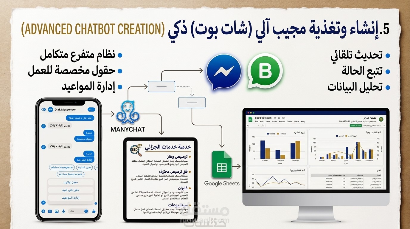إنشاء وتغذية مجيب آلي (شات بوت) ذكي لصفحات فيسبوك وواتساب