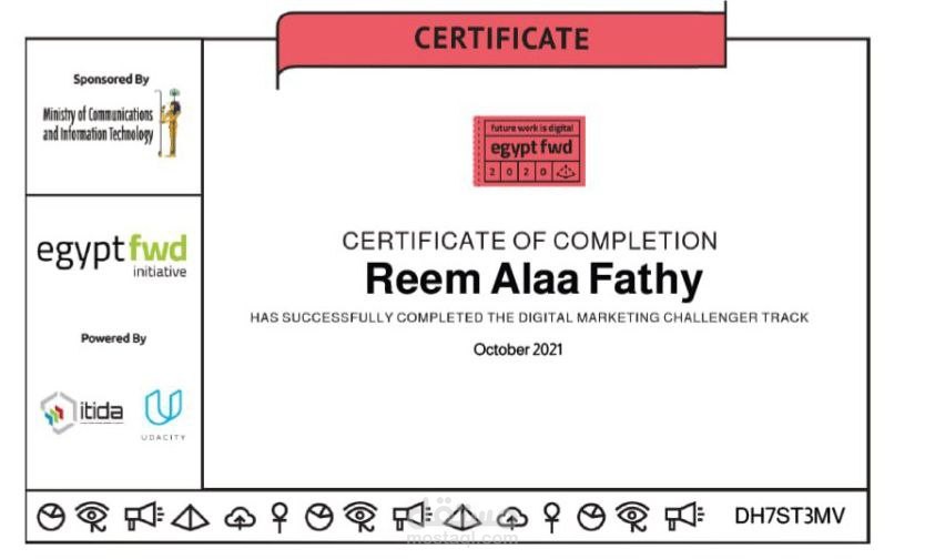 Certificate of completion of the digital marketing challenger track