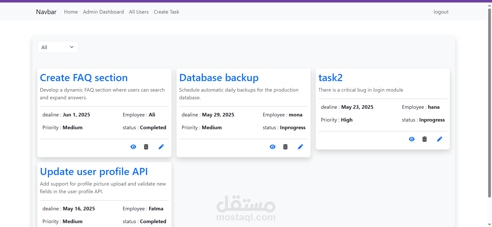 تطوير نظام إدارة مهام الموظفين باستخدام React JS