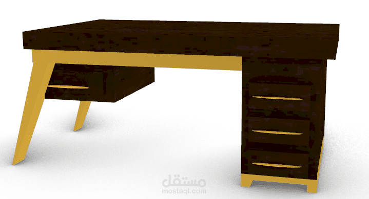 مكتب خشب انيق و عصرى مصمم باستخدام برامج 3d
