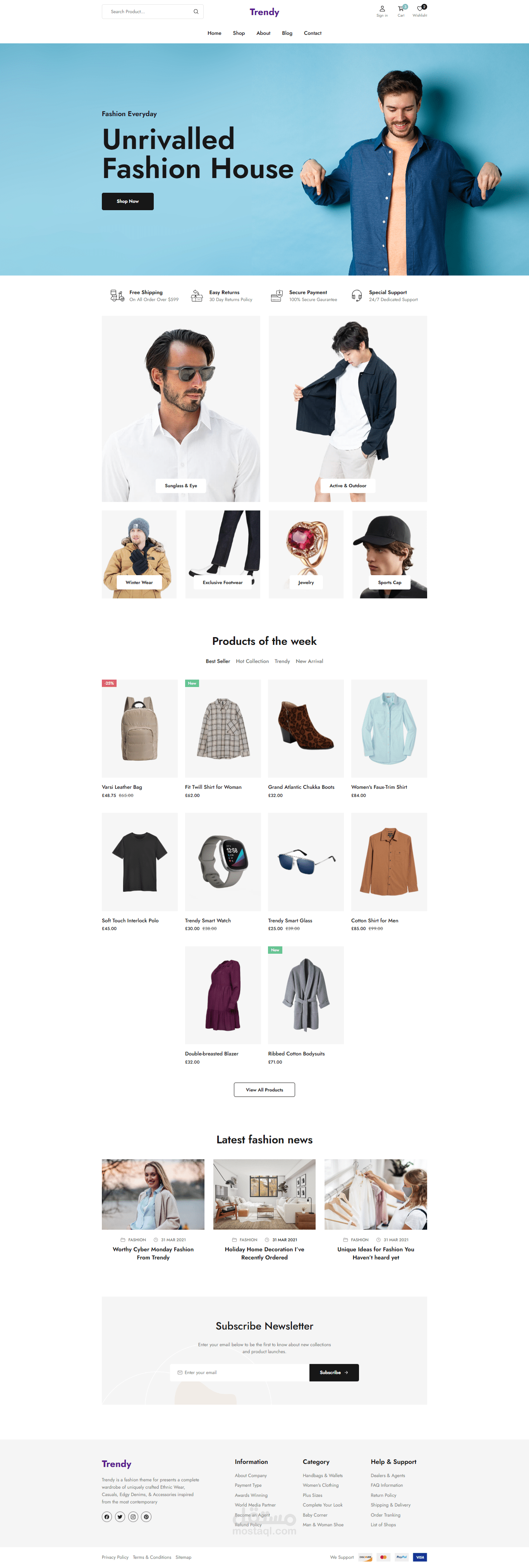 موقع تجارة إلكترونية للملابس يتيح للمستخدمين تصفح المنتجات، إضافتها للعربة، الدفع إلكترونيًا، وعرض الطلبات. المشروع يركز على واجهة جذابة وتجربة مستخدم سلسة.