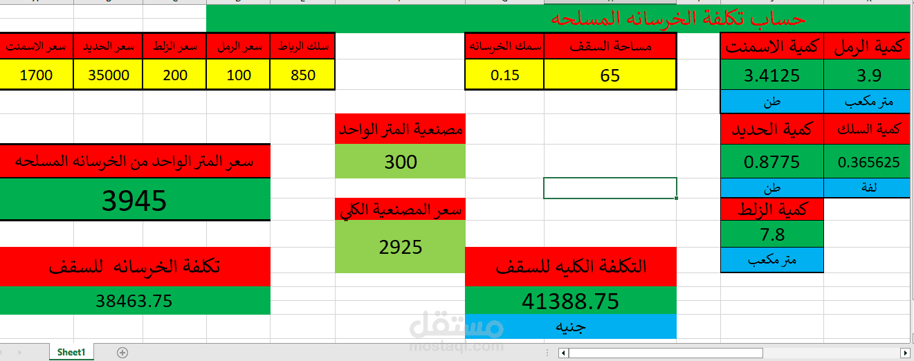 حساب تكلفة الخرسانه