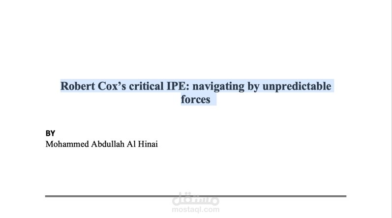 Robert Cox’s critical IPE: navigating by unpredictable forces