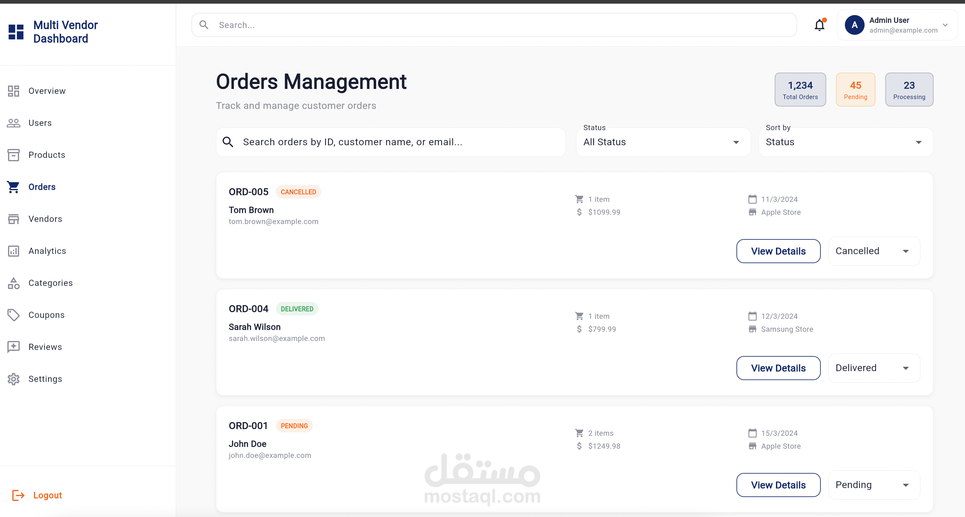 Multi Vendors Dashboard