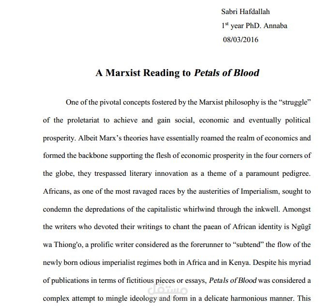 A Marxist Reading to Petals of Blood