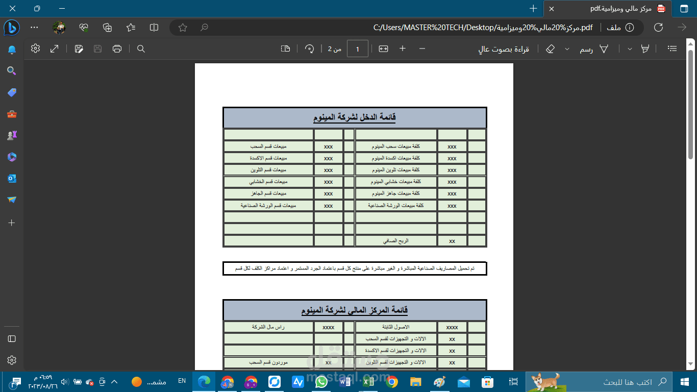 المركز المالي وقائمةالدخل