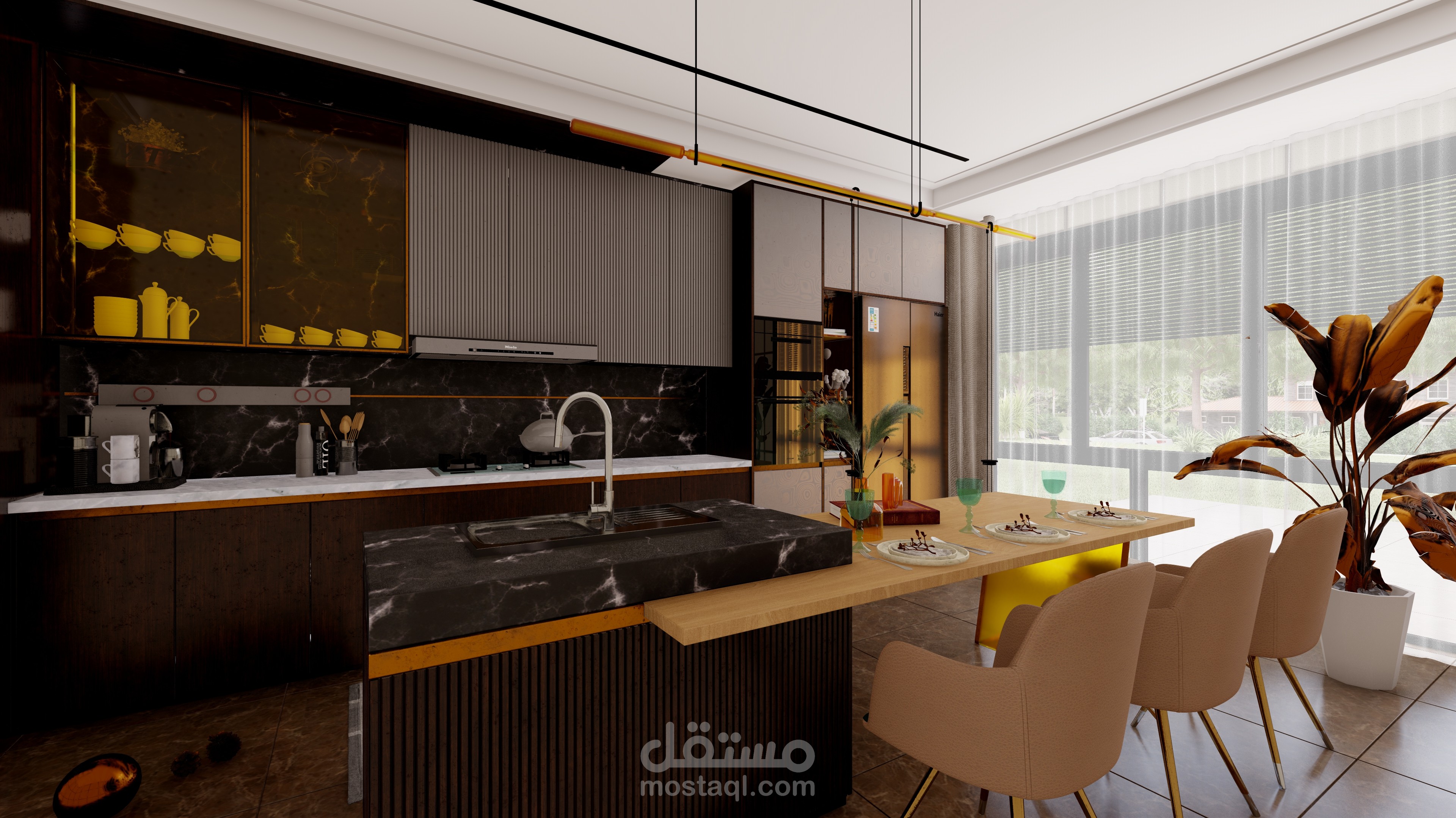 تصميم داخلي فاخر لمطبخ يجمع بين الأناقة والعملية