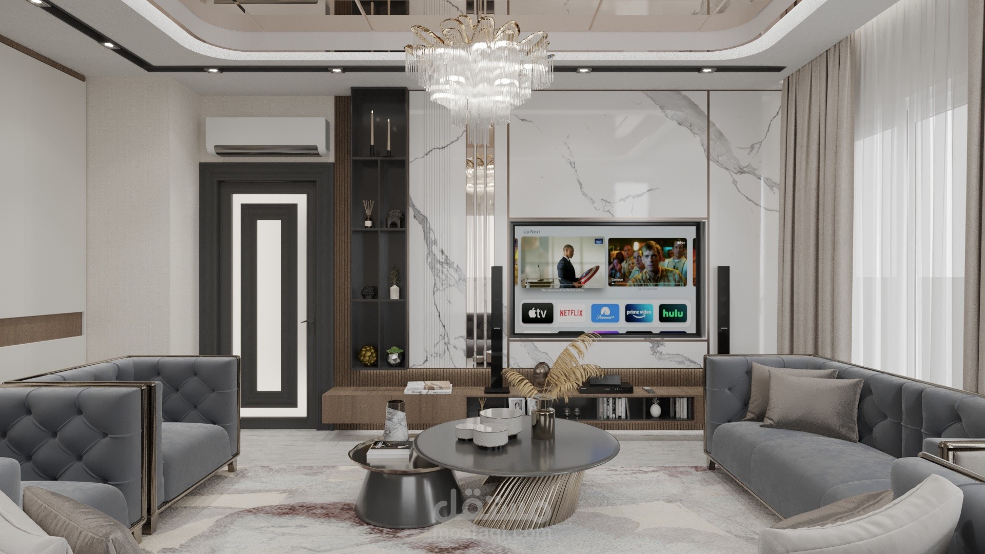 تصميم شقة مع غرفة السينما