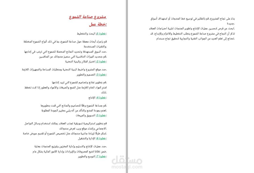 خطة عمل الصناعة الشموع