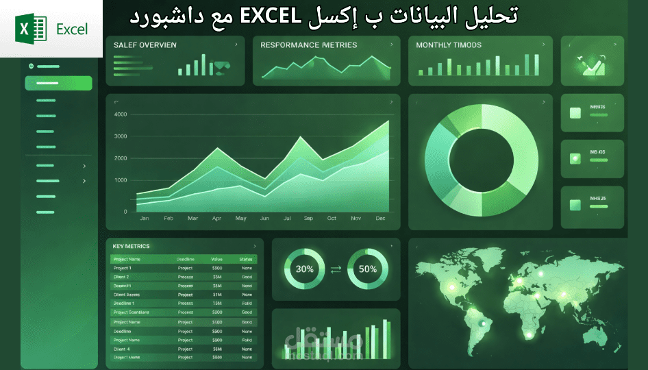 تصميم Dashboard احترافية لتحليل البيانات باستخدام Excel وعرضها برسوم بيانية واضحة