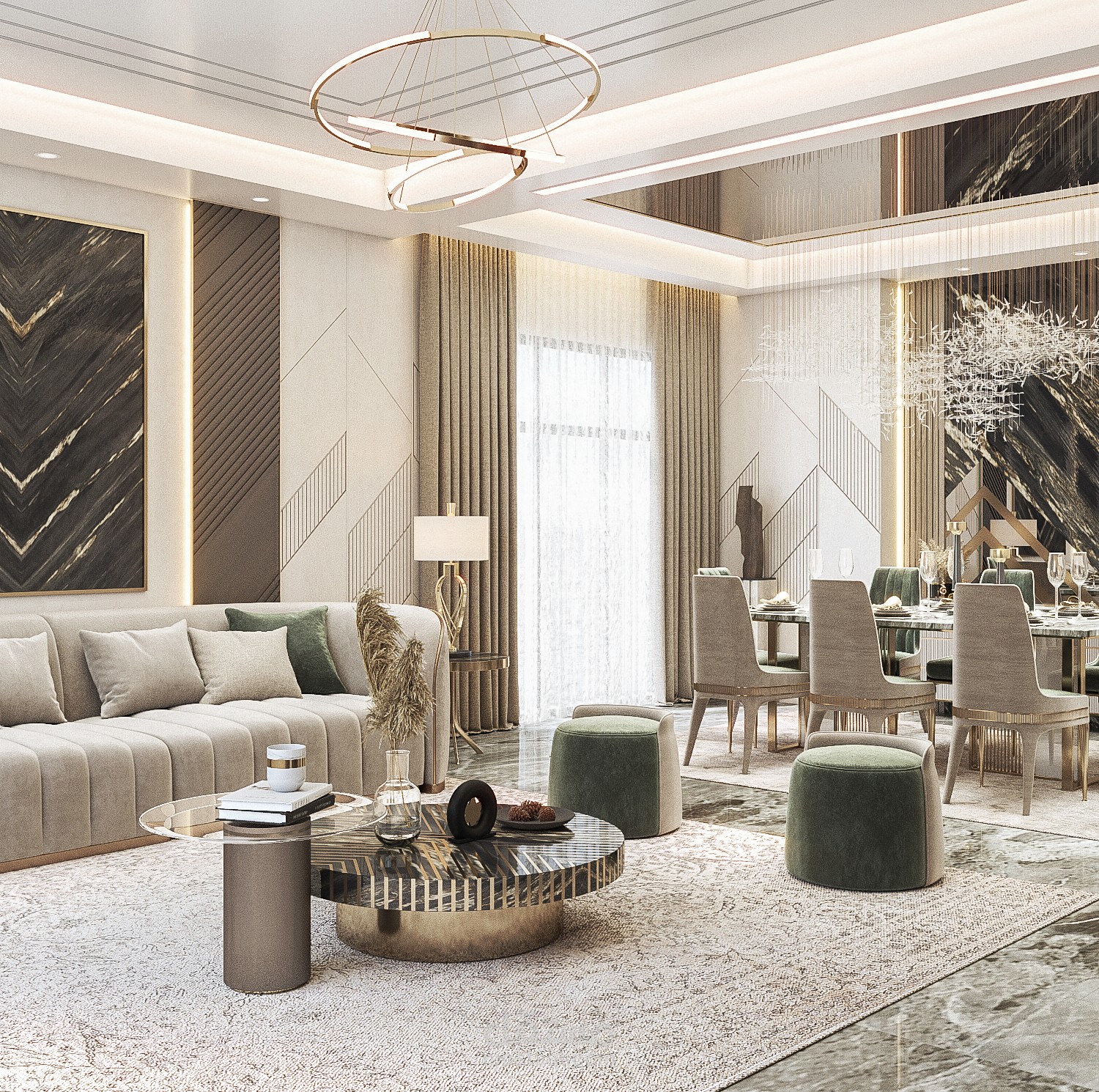 living and dining space design - تصميم فراغ للمعيشة وطاولة الطعام